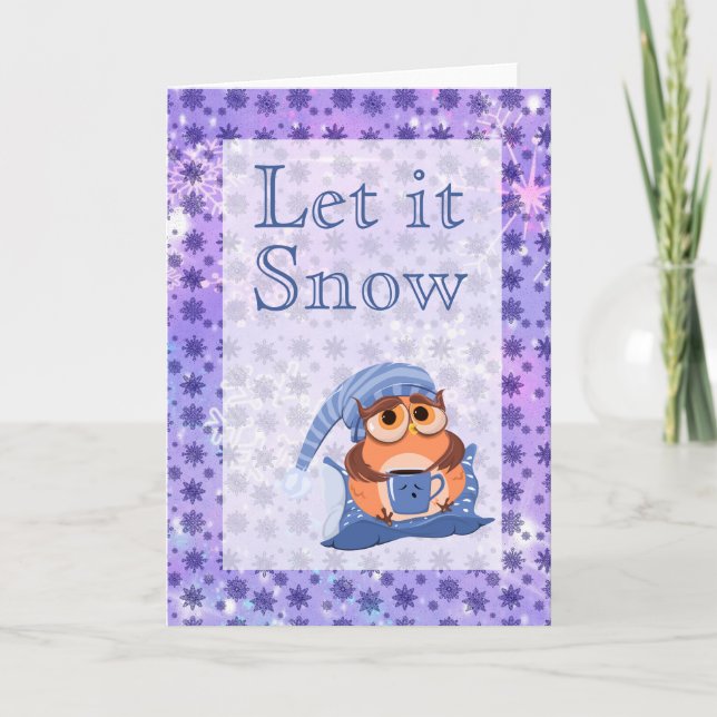 Cute Winter Snöflingor Blue Baby Uggla Cap Helgkort (Framsida)