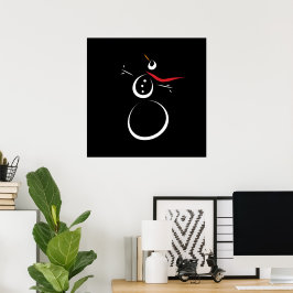 Cute Winter Snögubbe Black Poster