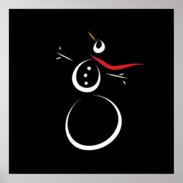 Cute Winter Snögubbe Black Poster