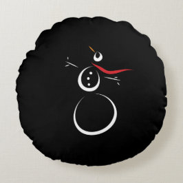 Cute Winter Snögubbe Black Rund Kudde