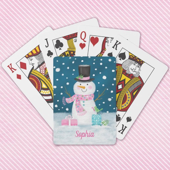 Cute Winter Snögubbe Helgdag Casinokort (Cute snowman playing cards make a fun stocking stuffer. Personalize with your name.)
