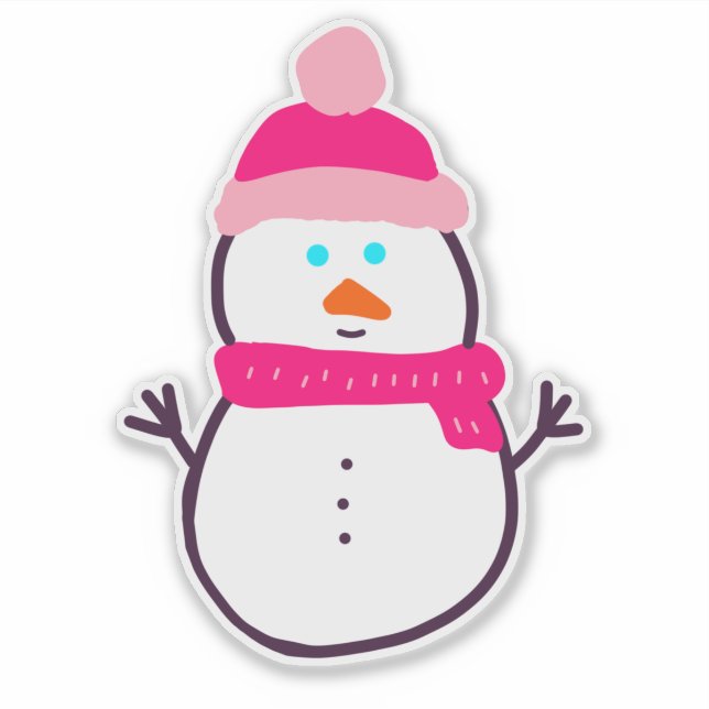 Cute Winter Snögubbe i Rosa Klistermärken (Framsida)