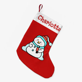 Cute Winter Snögubbe | Kids Namn Red Liten Julstrumpa
