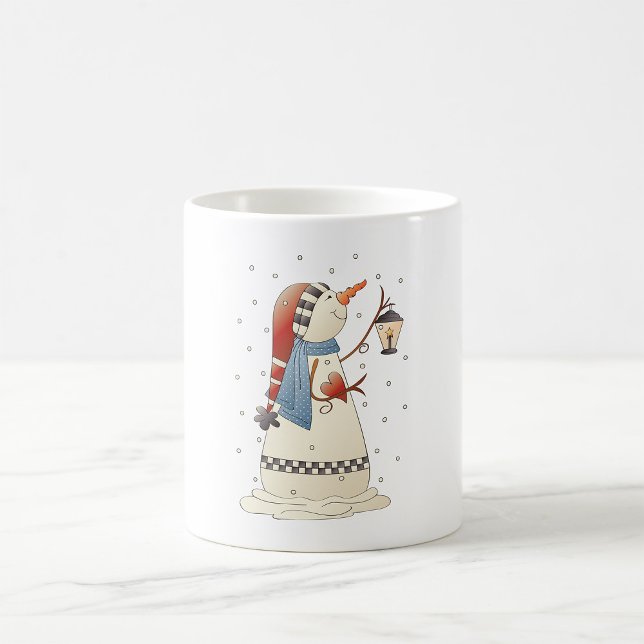 Cute Winter Snowwomen med Lantern Kaffemugg (Skapare uppladdad)