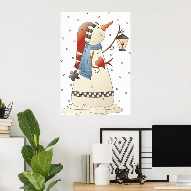 Cute Winter Snowwomen med Lantern Poster (Skapare uppladdad)
