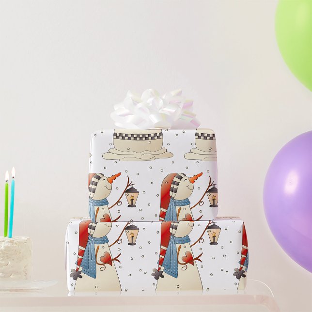 Cute Winter Snowwomen med Lantern Presentpapper (Skapare uppladdad)