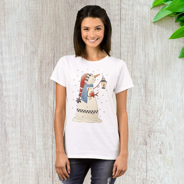Cute Winter Snowwomen med Lantern T Shirt (Skapare uppladdad)