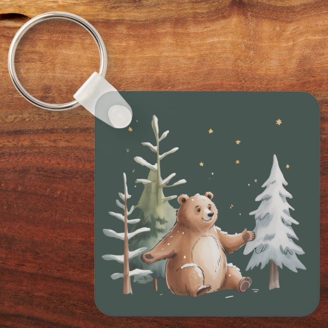 Cute Winter Snowy Bear Whimsical Woodland Winter  Nyckelring (Framsida)