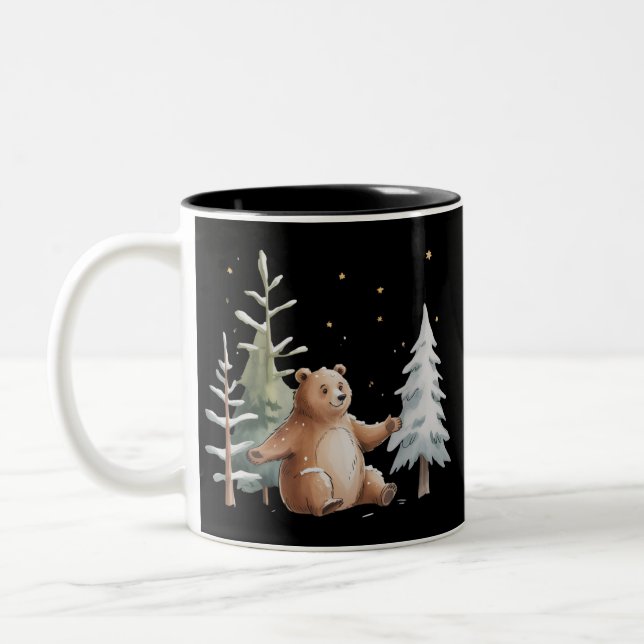 Cute Winter Snowy Bear Whimsical Woodland Winter  Två-Tonad Mugg (Vänster)