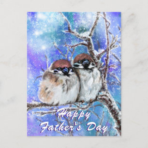 Cute Winter Sparrows Lycklig Fars dag-kort Vykort