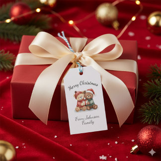 Cute Winter Teddy Bear Christmas Gift Tag Presentetikett