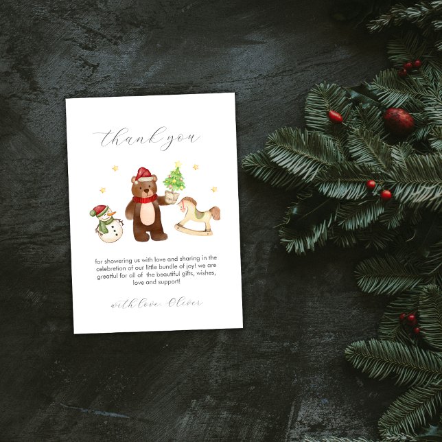 Cute Winter Teddy Bear Snowman Toys Baby Shower Tack Kort (Cute Winter Teddy Bear Snowman Toys Baby Shower Thank You Card)
