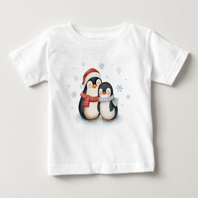 Cute Winter Thated Penguin Family-jul T Shirt (Framsida)