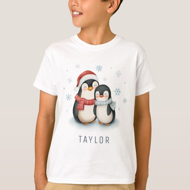 Cute Winter Theld Penguins jul T Shirt (Framsida)