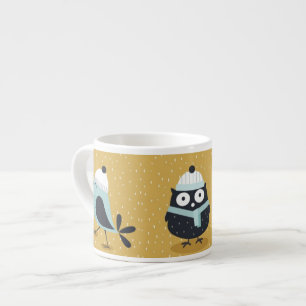 Cute Winter Uggla och Birds Nordic Illustration Espressomugg