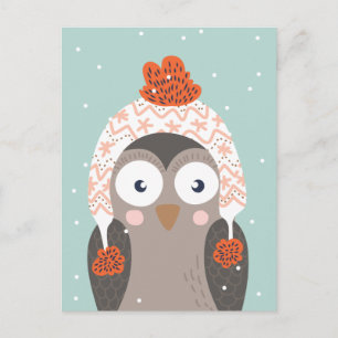 Cute Winter Uggla-vykort Vykort