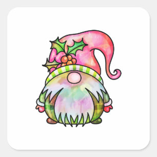 Cute Winter Watercolor jul Garden Gnome Fyrkantigt Klistermärke