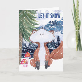 Cute Winter Woodland Fox Bergsjul Helgkort
