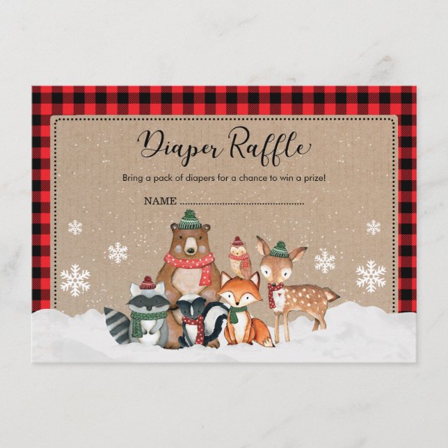 Cute Winter Woodland Lumberjack Baby Diaper Raffle Tilläggskort (Framsida)