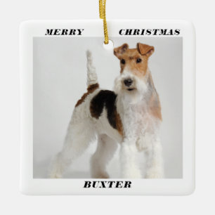 Cute Wire Fox Terrier Hund Photo God jul Julgransprydnad Keramik