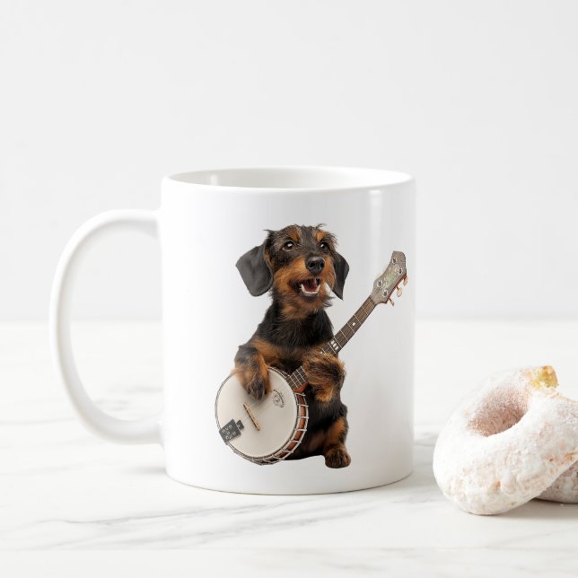 Cute Wire-Halls Dachshund Plays Banjo Kaffemugg (Med munk)