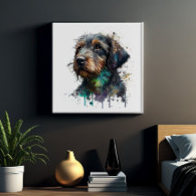 Cute Wire-Hated Dachshund Puppy Watercolor Art