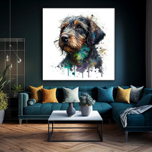 Cute Wirehsted Dachshund Puppy Watercolor Art Canvastryck
