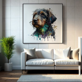 Cute Wirehsted Dachshund Puppy Watercolor Art Fototryck
