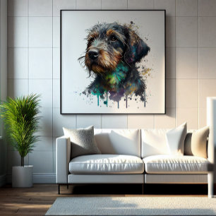 Cute Wirehsted Dachshund Puppy Watercolor Art Fototryck