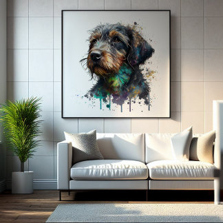 Cute Wirehsted Dachshund Puppy Watercolor Art Fototryck