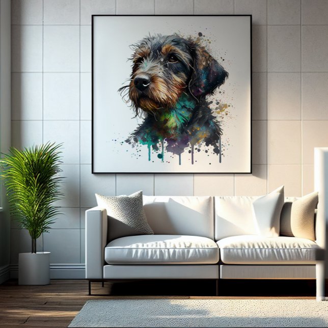 Cute Wirehsted Dachshund Puppy Watercolor Art Fototryck (Skapare uppladdad)