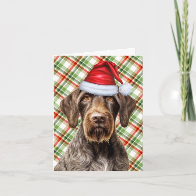 Cute Wirehsted Pointer Santa Hund Red Grönt Play Helgkort (Framsida)