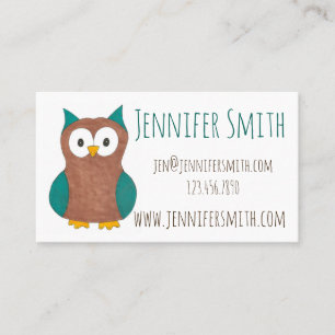 Cute Wise Brown Blue Tecknad Uggla Bird Animal Visitkort