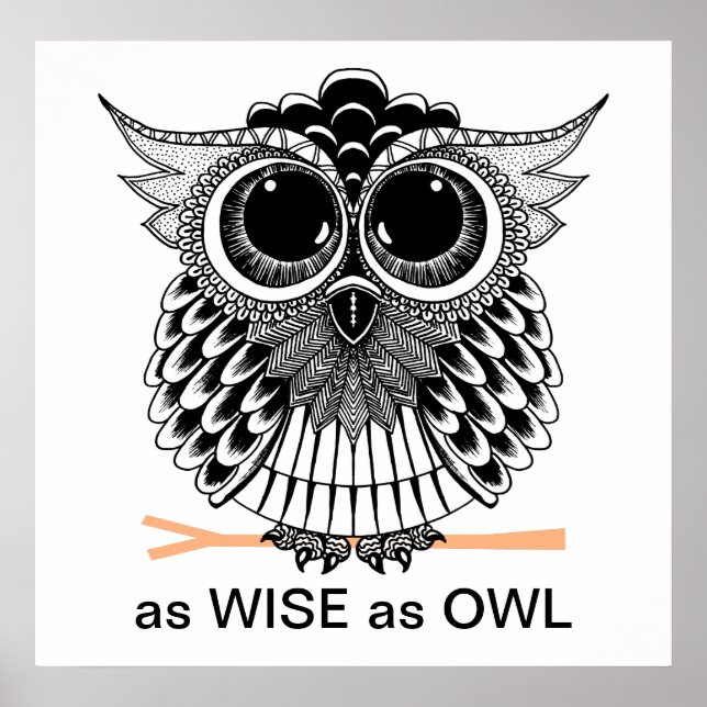 Cute Wise Uggla Mandala Doodle Henna Mönster Poster (Framsidan)