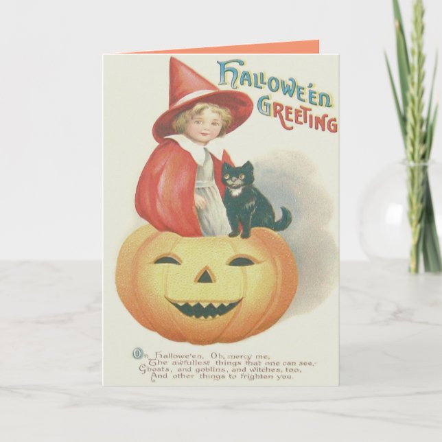 Cute Witch Black Cat Jack o lantern Kort (Framsida)