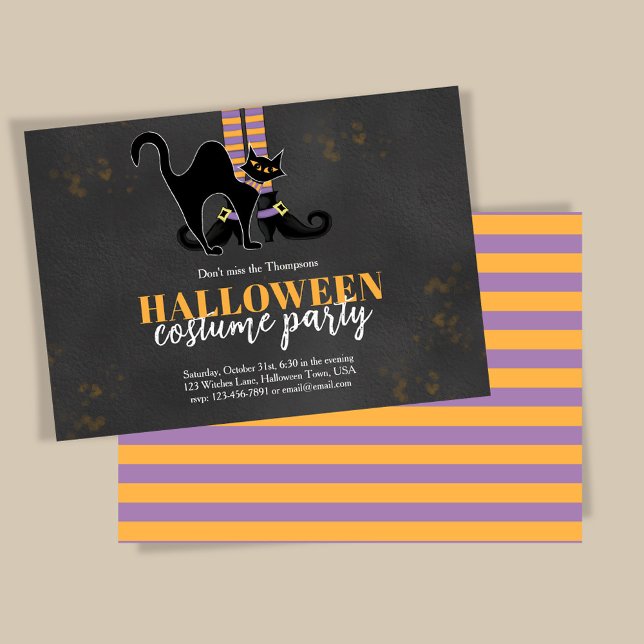 Cute Witch Black Cat Whimsical Halloween fest Inbjudningar (Halloween costume party whimsical invitations.)