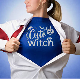 Cute Witch Blue Womens Halloween T Shirt