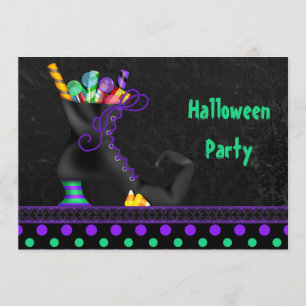 Cute Witch Boot med Candy Halloween fest Inbjudningar