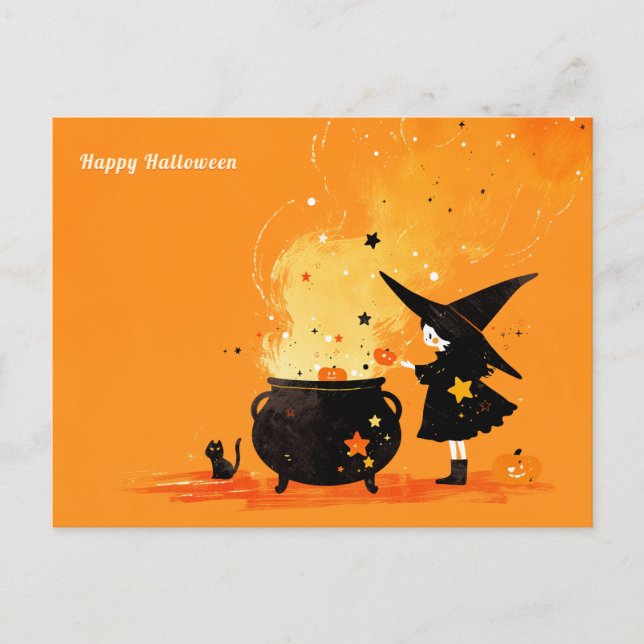 Cute Witch Brewing Magic Potion Helg Vykort (Framsida)