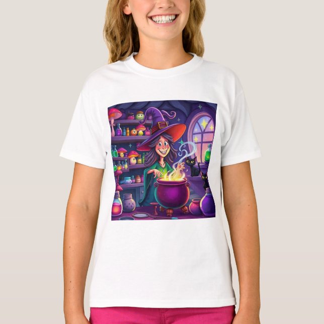 Cute Witch Brewing T Shirt (Framsida)