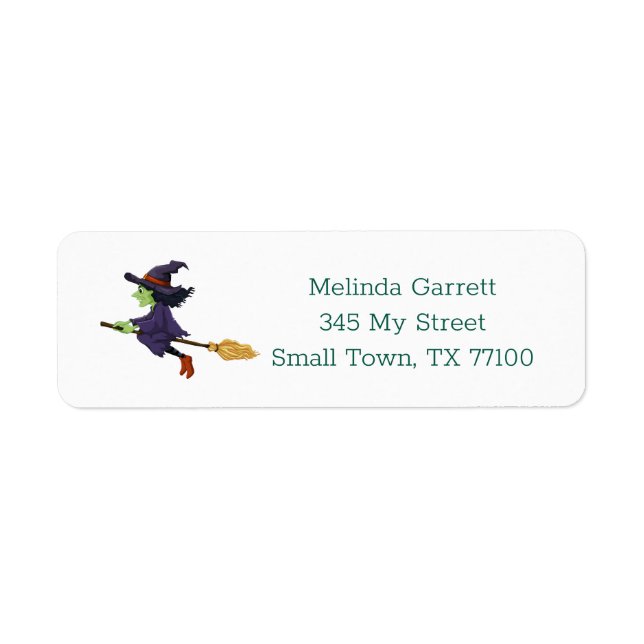 Cute Witch Broom Halloween Anpassningsbar Returadress Etikett (Framsidan)