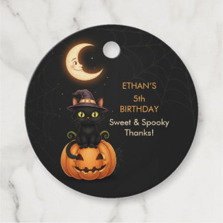 Cute Witch Cat and Pumpkin Birthday Gåvor Etiketter