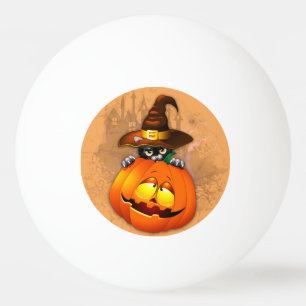 Cute Witch Cat and Pumpkin Halloween Friends Pingisboll