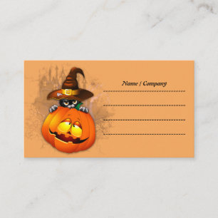 Cute Witch Cat and Pumpkin Halloween Friends Visitkort