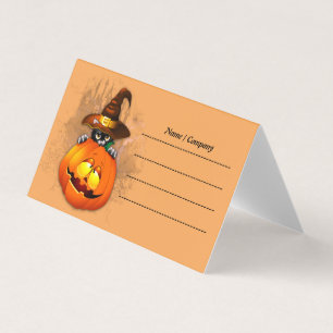 Cute Witch Cat and Pumpkin Halloween Friends Visitkort