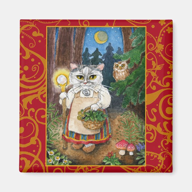 Cute Witch Cat Enchanted Forest Magnet (Framsidan)