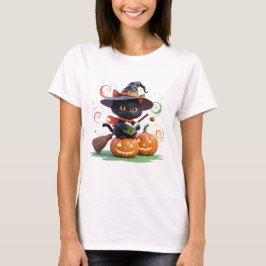 Cute Witch Cat - Halloween Magic Artwork T Shirt