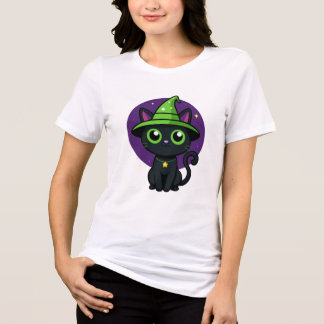 Cute Witch Cat Halloween T-Shirt - Adsible Black