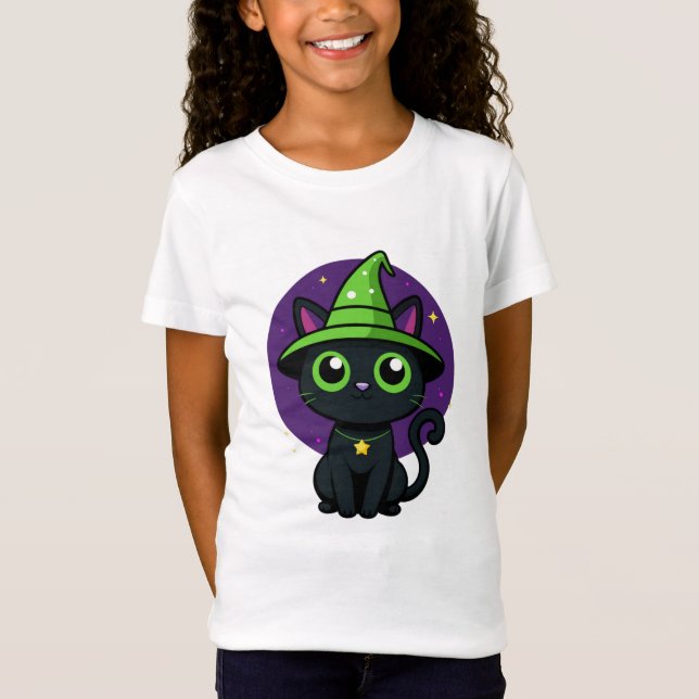 Cute Witch Cat Halloween T-Shirt - Kids (Framsida)