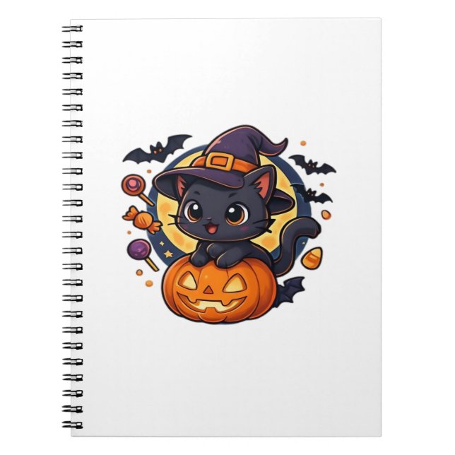 Cute Witch Cat on Pumpkin - Halloween Art Oversize Anteckningsbok (Framsidan)